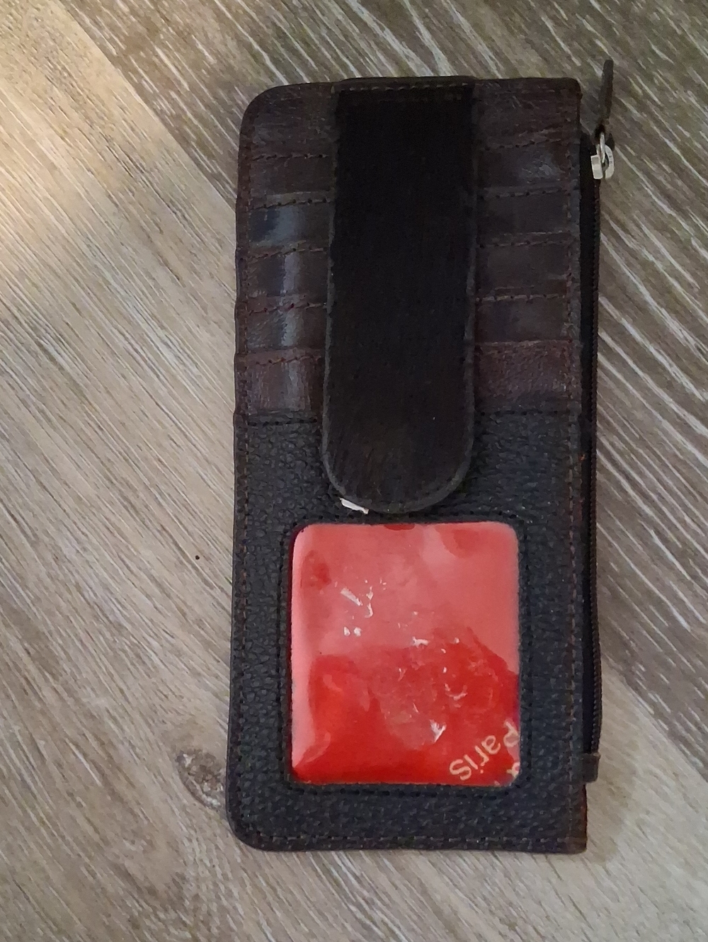 Brown Leather Phone Holster with Red Card Window